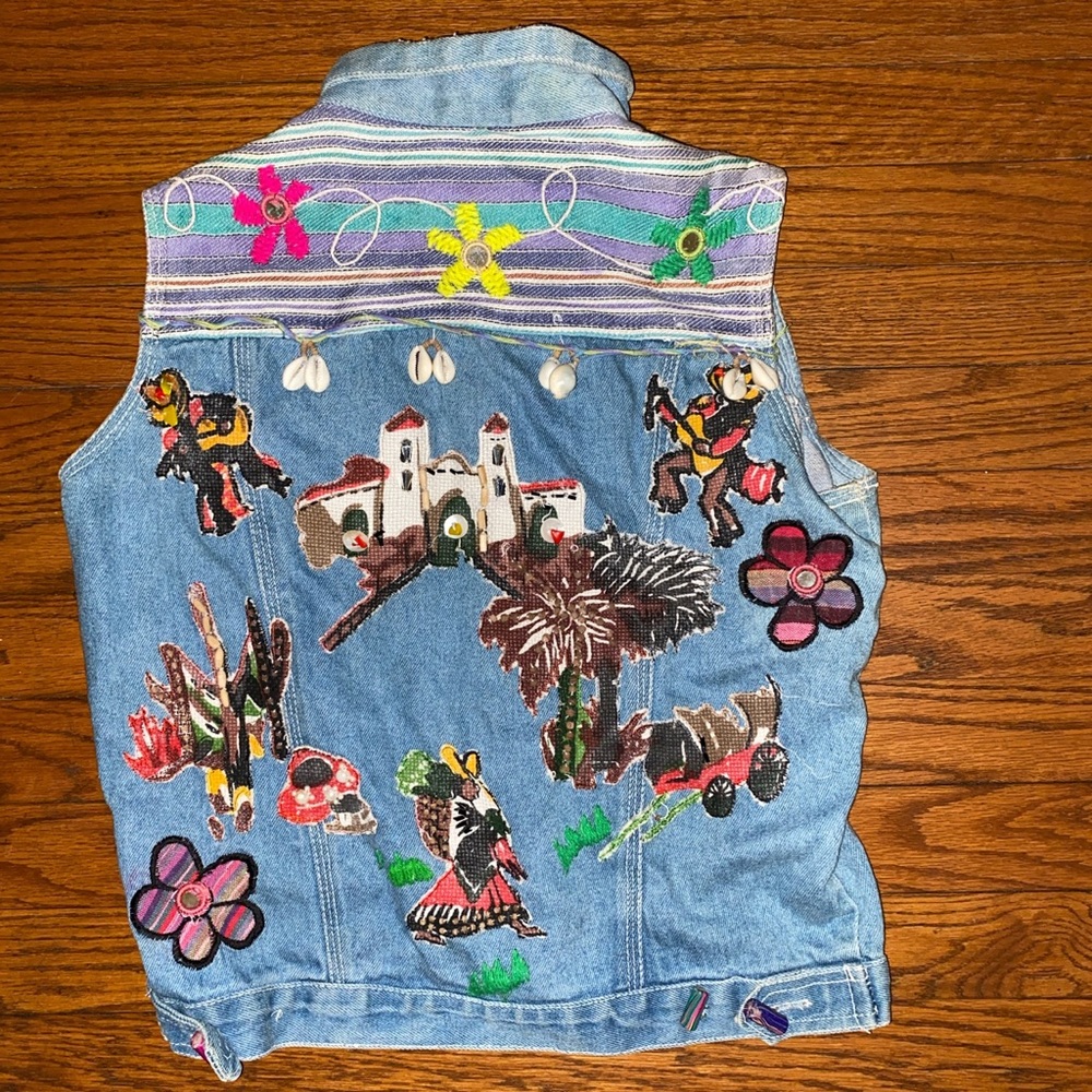 Embellished(Patch Shell Bead Mirror)Denim Vest Top - image 1